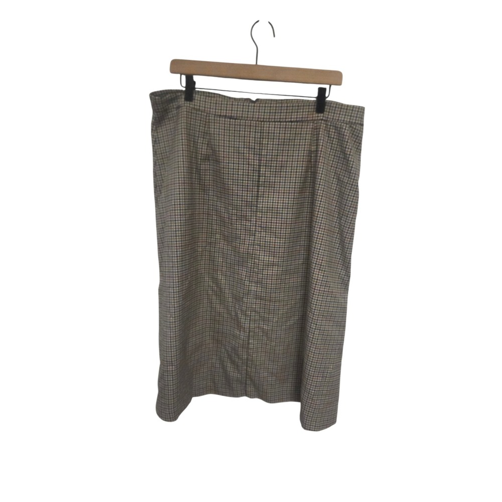 Halogen Womens XL Plaid A-Line Midi Skirt Brown Black Check Career Professional